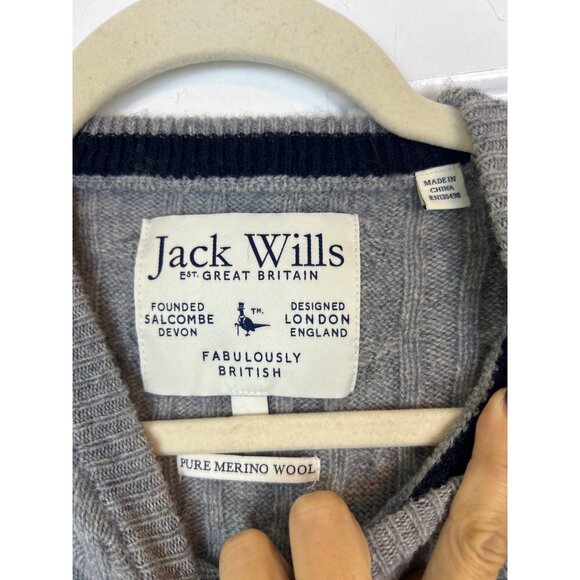 Jack Wills Sweater Women's Size XS Cable Knit Gray Merino Wool Crew Neck - Picture 2 of 6